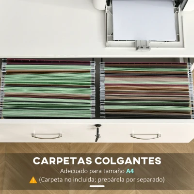 Vinsetto Cajonera de Oficina con 2 Cajones para Carpetas Colgantes con Cerradura y 2 Llaves 74x42x72 cm Blanco(m-5)