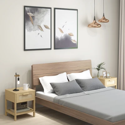 HOMCOM Bedside Tables Set of 2 with Rattan Drawer Natural