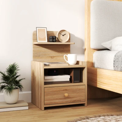 HOMCOM Beistelltisch, Nachttisch mit Stauraum, Spanplatte, kippsicher, modern, Naturholz