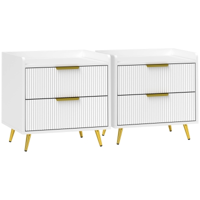 HOMCOM Bedside Table Set 2-Drawer White
