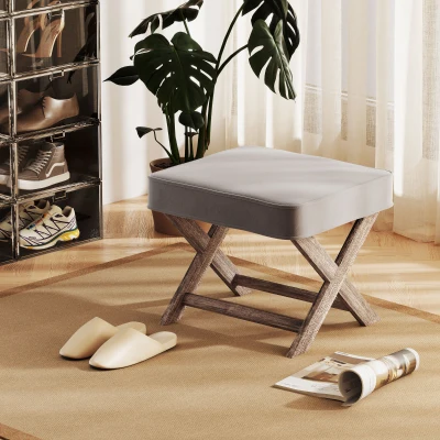 HOMCOM Vintage Footstool Velvet Grey 49.5x45x41cm