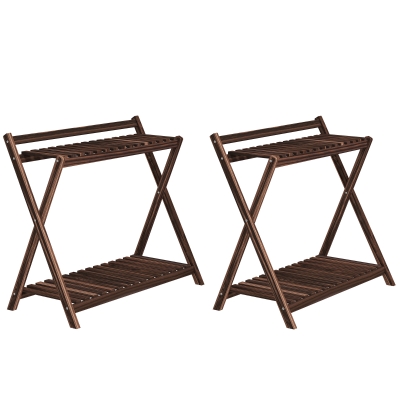 Outsunny Lot de 2 Supports Plantes Intérieur 2 Niveaux Bois Marron