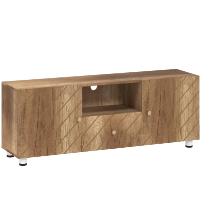 HOMCOM Meuble TV Bois Naturel 50" avec 2 Placards et Tiroir