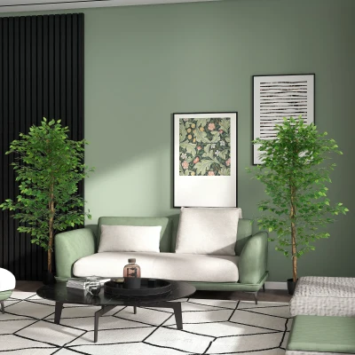 HOMCOM Pack de 2 Plantas Artificiales con Troncos Naturales 180 cm Ficus Sintética con 1260 Hojas Decoración para Hogar Verde