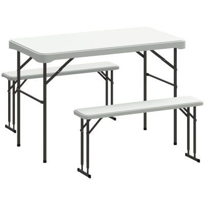 Outsunny Ensemble Table Pliable 113 cm Bancs Gris Clair
