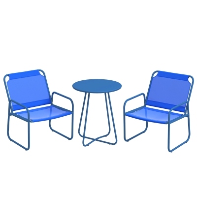 Outsunny Ensemble Jardin 3 pièces, 2 Fauteuils + Table Ronde, Bleu Marine