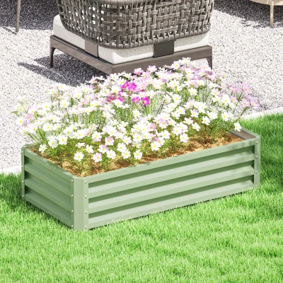 Outsunny Hochbeet Pflanzkasten, wetterbeständig, offener Boden, verzinkter Stahl, 120 cm x 60 cm x 30,5 cm, Grün