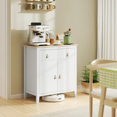 HOMCOM Aparador con Cajón Armario de 2 Niveles y Estante Ajustable Base Elevada y Amplia Superficie 80x40x90cm Blanco y Roble
