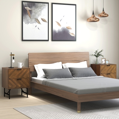 HOMCOM Bedside Tables Set of 2 with Drawers Walnut Brown
