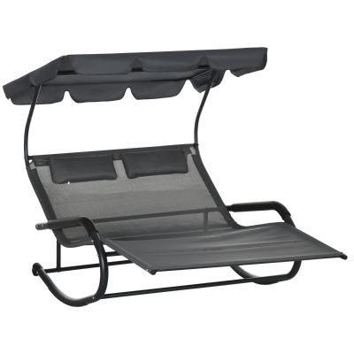 Outsunny Chaise Longue Double Bascule Toit Solaire Noir 200x139x140cm