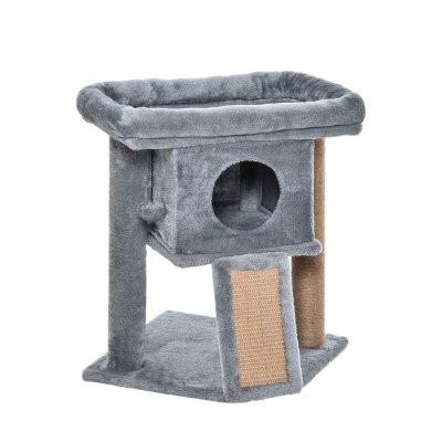 PawHut Arbre à Chat 57 cm Tissu Peluche Gris Clair Griffoir