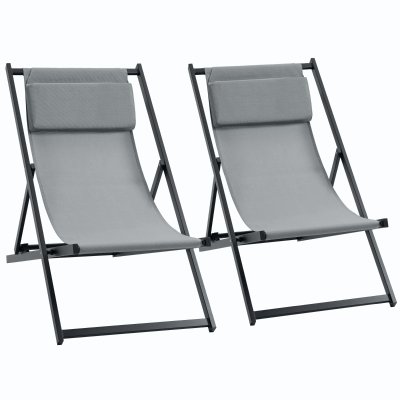 Outsunny Lot de 2 Chaises Longues Pliantes Textilène Gris Foncé