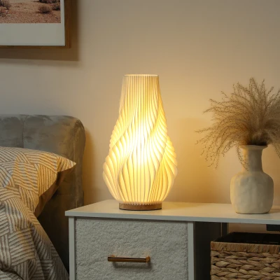 HOMCOM Smart Tischlampe mit App-Steuerung, Alexa-kompatibel, Kunststoff, Holz, Weiß