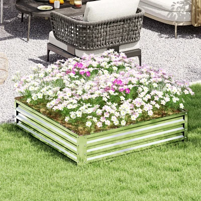 Outsunny Tuinbed, Plantenbak met Stalen Frame, Zilver, 120 x 120 x 30 cm
