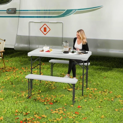 Outsunny Ensemble Table Pliable 113 cm Bancs Gris Clair