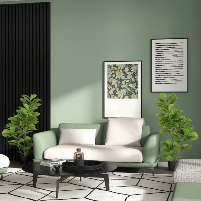 HOMCOM Pack de 2 Ficus Artificiales 110 cm Plantas Artificiales con 90 Hojas Musgo y Maceta para Interior Verde