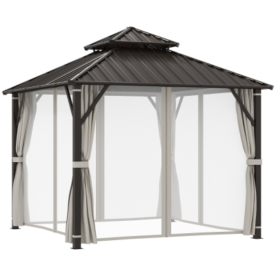 Outsunny Hardtop Gazebo 3x3m Waterproof with Netting & Curtains