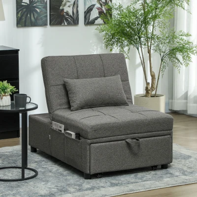 HOMCOM Poltrona Letto 4in1 Convertibile in Chaise Longue Grigio