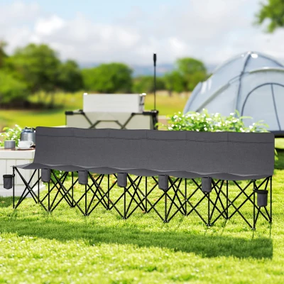 Outsunny 6-Seater Folding Camping Chair with Cup Holder Grey