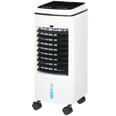 HOMCOM Ventilator, Luchtkoeler en Klimaatunit, 3 Modi, Afstandsbediening, Timer, Op Wielen, Wit