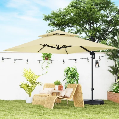 Outsunny Cantilever Parasol Aluminium 360° Rotation Khaki 2.7m