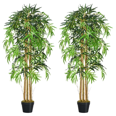 Outsunny Pack de 2 Bambú Artificiales 150 cm con 1095 Hojas Maceta Decoración para Interior Hogar Verde