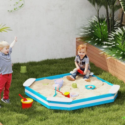 AIYAPLAY Sandkasten für Kinder, Sandkiste mit 4 Sitzen, Fichtenholz, bodenlos, Blau