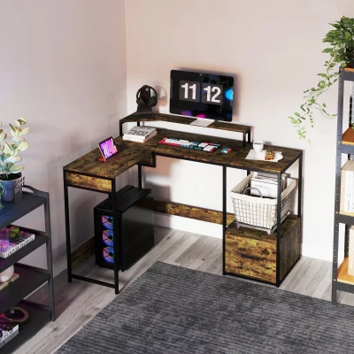 L Shaped Desk 137.5W x 110D x 91.5Hcm Rustic Brown