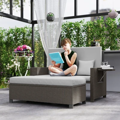 Outsunny 2-Seater Rattan Sofa Daybed Fire Retardant White