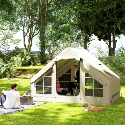 Outsunny Inflatable Camping Tent 2-4 Person Waterproof Beige