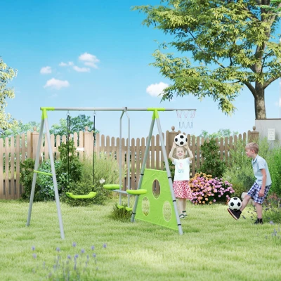 AIYAPLAY Buitenschommelset voor Kinderen, Verstelbare Schommel, Staal, Groen en Grijs