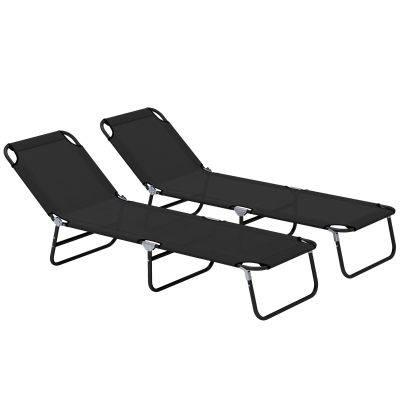Outsunny Garden Sun Lounger 5-Position Back - Black