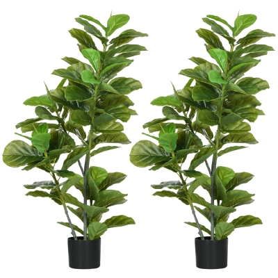 HOMCOM Pack de 2 Ficus Artificiales 110 cm Plantas Artificiales con 90 Hojas Musgo y Maceta para Interior Verde