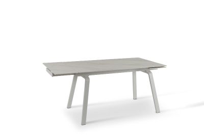 E-STYLO Tavolo allungabile con top in pietra effetto marmo, gambe in metallo verniciato, 80x140/200x76cm, bianco