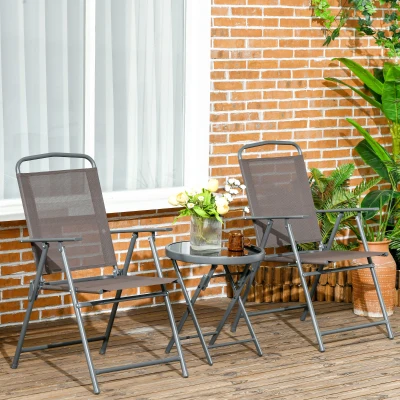 Outsunny Bistro-Set 3-teilig aus Metall Wetterfest Gartenmöbel Set mit klappbar Glastisch Gartenstühlen Braun