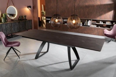 E-STYLO Tavolo allungabile con top e allunghe in HPL su MDF, gambe in metallo verniciato, 90x170/270x76cm, marmo ruggine, nero
