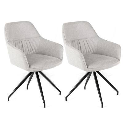 E-STYLO Sedia da pranzo in tessuto grigio chiaro, gambe e struttura in metallo nero, imbottita, 56cm X 56cm H. 87cm.