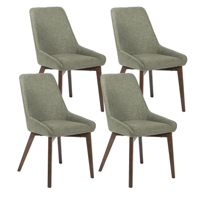 E-STYLO Sedia da pranzo in tessuto verde scuro con gambe e struttura in massello di noce, 62cm X 49.5cm H. 87cm.