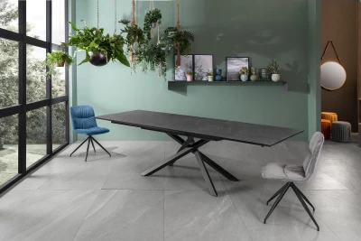 E-STYLO Tavolo Allungabile con Top e Allunghe in HPL su MDF e Gambe in Metallo Verniciato, 90x170/270x76 cm, Nero