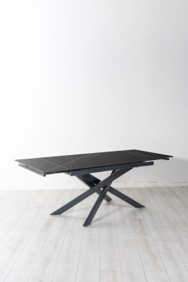E-STYLO Tavolo allungabile con top in ceramica, base in metallo verniciato e allunghe interne in ceramica, 80x140/200x76cm, nero