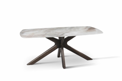 E-STYLO Tavolo fisso con top marmo alabastro in ceramica base in massello di noce, 90cm X 180cm H. 76cm.