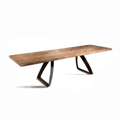 E-STYLO Tavolo allungabile con top in truciolare impiallacciato e gambe in metallo, 100x200/300x76cm, rovere naturale, nero