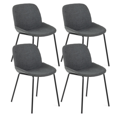 E-STYLO Sedia da pranzo in tessuto grigio scuro e gambe in metallo nero, 57cm X 46cm H. 80cm.