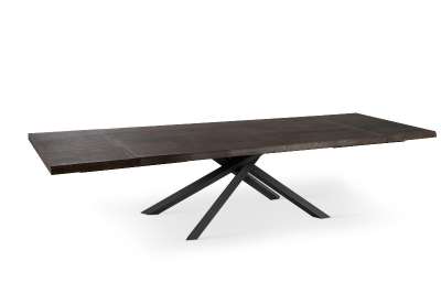 E-STYLO Tavolo con top in rovere termocotto, gambe in metallo verniciato, 100x200/300x76cm, rovere termocotto, nero