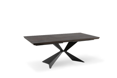 E-STYLO Tavolo allungabile con top e allunghe impiallacciate, gambe in metallo verniciato, 90x160/240x76cm, rovere termocotto, nero