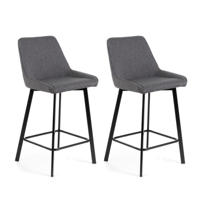 E-STYLO Sgabello da cucina in tessuto grigio scuro con gambe nere, imbottito con poggiapiedi, 50cm X 44cm H. 94cm.