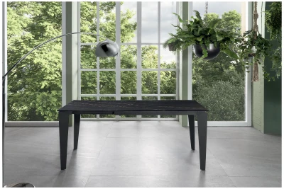 E-STYLO Tavolo allungabile con top e allunghe in ceramica su vetro temperato, gambe in metallo verniciato, 80x120/170x76cm, ceramica portoro, antracite