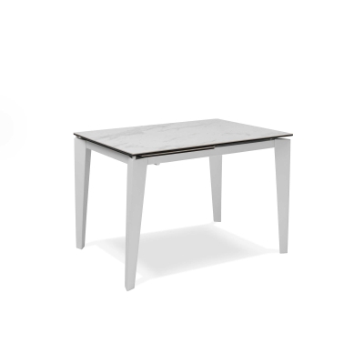 E-STYLO Tavolo allungabile con top in ceramica marmo bianco e vetro temperato, gambe in metallo bianco, 80cm X 120/170cm H. 76cm.