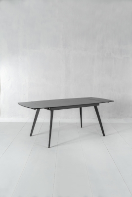 E-STYLO Tavolo con top in ceramica su vetro temperato, struttura bianca in metallo, 90x140/170/200x76cm, grigio antracite