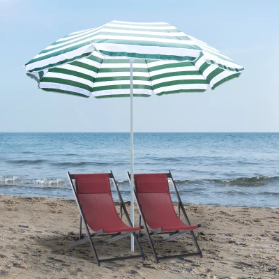 Outsunny Ombrellone da Spiaggia Inclinabile Verde e Bianco